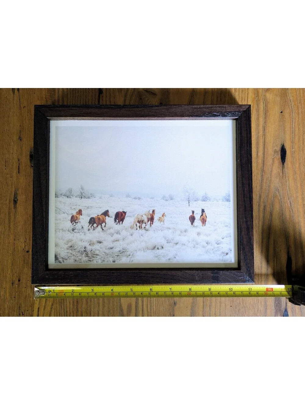 Wild Horses Running in a snowy meadow, framed art print by Kevin Russ